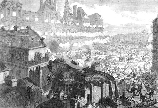The Red Republican insurgents attacking the Hotel de Ville, Paris, 1871. Creator: Unknown.