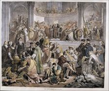 The Reformation 16th century religious movement promoted by Martin Luther (1483-1546), engraving…