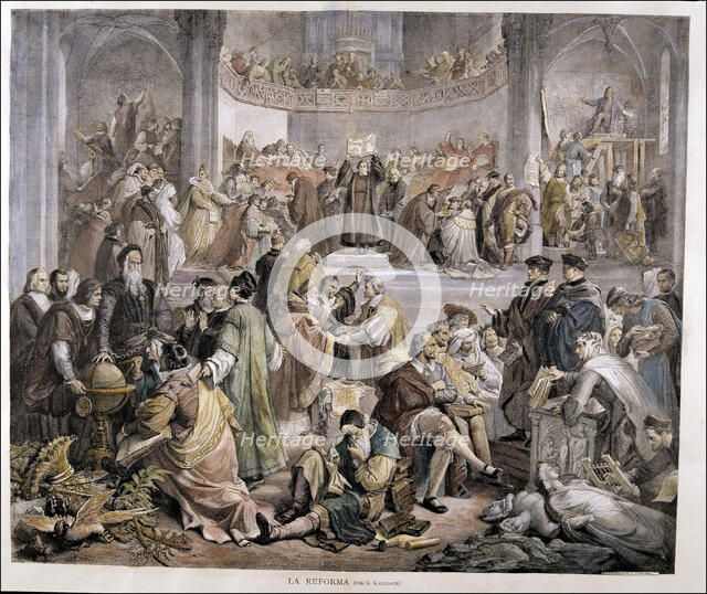 The Reformation' 16th century religious movement promoted by Martin Luther (1483-1546), engraving…
