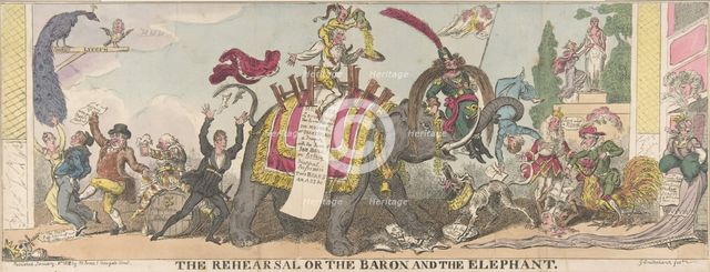 The Rehearsal or the Baron and the Elephant, January 1, 1812., January 1, 1812. Creator: George Cruikshank.
