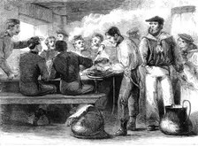 The Reinforcements for Canada: dinner-time and serving out of the grog on board a troop..., 1862. Creator: Unknown