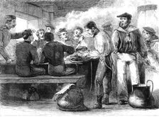 The Reinforcements for Canada: dinner-time and serving out of the grog on board a troop..., 1862. Creator: Unknown