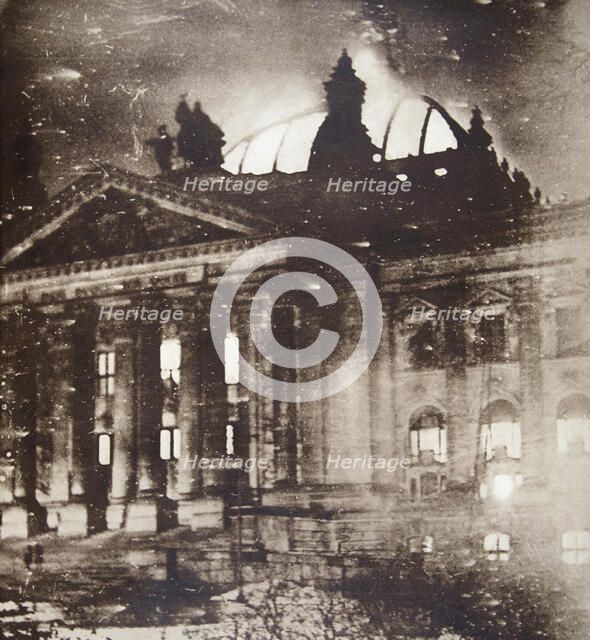 The Reichstag on fire, Berlin, Germany, 27 February 1933. Artist: Unknown
