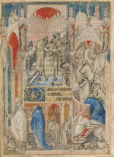 The Rejection of Joachim and Anna's Offering; Leaf from a Book of Hours, about 1410-1430. Creator: Master of the Rohan Hours