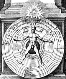 The relation of Man, the microcosm, with the Universe, the macrocosm, c1617. Creator: Unknown