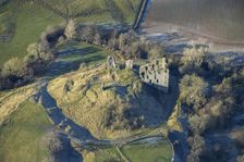 The remains of Clun Castle, a motte and bailey castle, Clun, Shropshire, 2024. Creator: Damian Grady