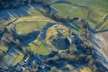 The remains of Clun Castle, a motte and bailey castle, Clun, Shropshire, 2024. Creator: Damian Grady