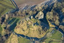 The remains of Clun Castle, a motte and bailey castle, Clun, Shropshire, 2024. Creator: Damian Grady