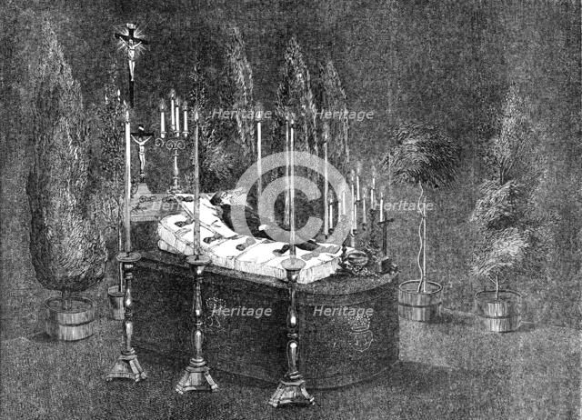 The Remains of His Highness the Prince de Schinas Lying in State, at Spa, 1856.  Creator: Unknown.