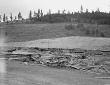 The remains of the sawmill in a deserted mill town, Tamarack, Adams County, Idaho, 1939. Creator: Dorothea Lange
