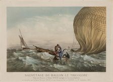 The rescue of Jules and Caroline Duruof from their balloon "Le Tricolore" off the coast of..., 1874. Creator: Anonymous