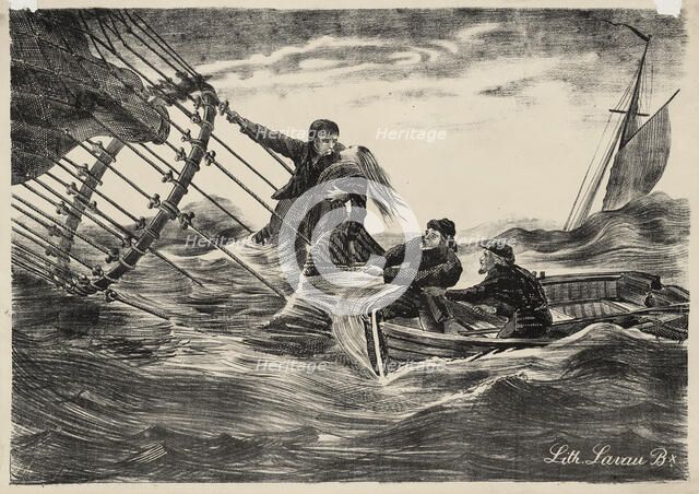 The rescue of Jules and Caroline Duruof from their balloon "Le Tricolore" off the coast of..., 1874. Creator: Anonymous.