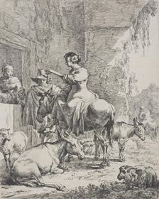 The rest before the inn, c.1652-55. Creator: Nicolaes Berchem