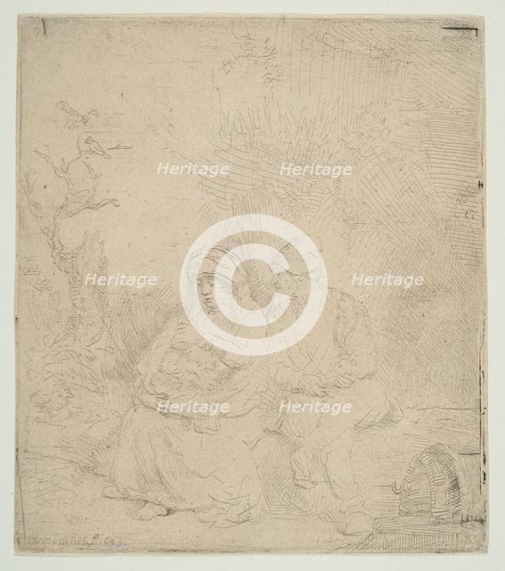 The Rest on the Flight into Egypt; lightly etched, 1645. Creator: Rembrandt Harmensz van Rijn.