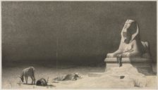 The Rest on the Flight into Egypt (recto); Sketch of a Sphinx [?] (verso), c. 1879-80. Creator: Luc-Olivier Merson (French, 1846-1920)