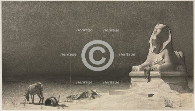 The Rest on the Flight into Egypt (recto); Sketch of a Sphinx [?] (verso), c. 1879-80. Creator: Luc-Olivier Merson (French, 1846-1920).