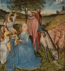 The Rest on the Flight, reverse: painted marble panel in a stone frame, c1450. Creator: Master of the Virgin at Covarrubias