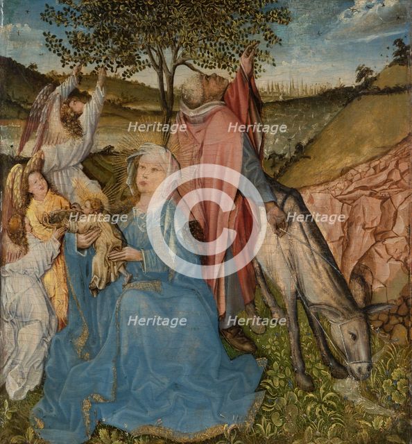 The Rest on the Flight, reverse: painted marble panel in a stone frame, c1450. Creator: Master of the Virgin at Covarrubias.