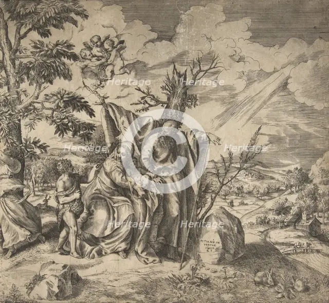 The rest of the Holy Family on their flight to Egypt, 1531-76. Creator: Giulio Bonasone.