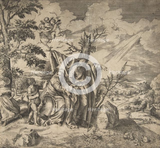 The rest of the Holy Family on their flight to Egypt, 1531-76. Creator: Giulio Bonasone.