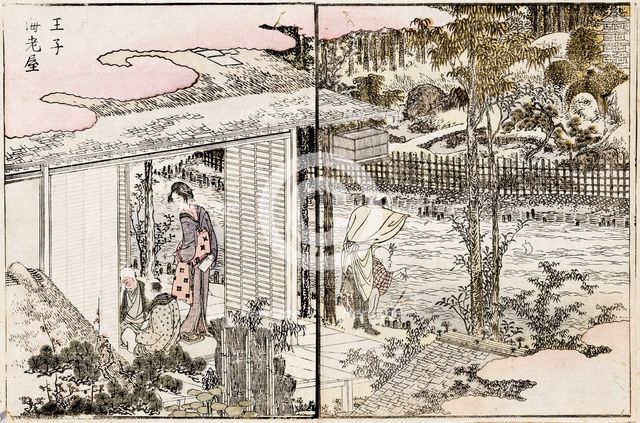 The restaurant Ebiya in Oji. From the series Pleasures in the Eastern Capital, 1802. Creator: Hokusai, Katsushika (1760-1849).