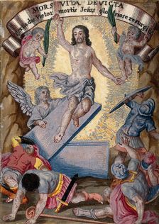 The resurrected Christ rises over terrified soldiers. Creator: Unknown
