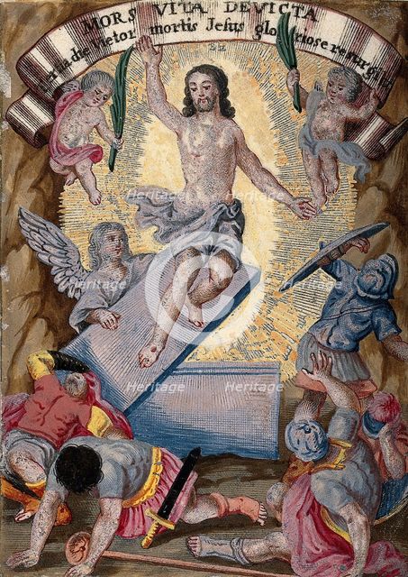 The resurrected Christ rises over terrified soldiers. Creator: Unknown.