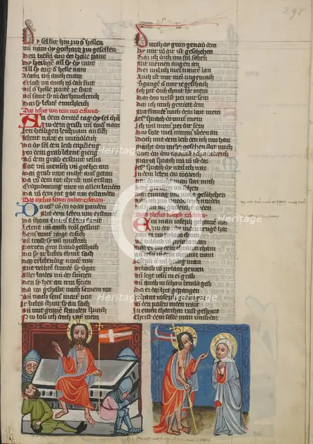 The Resurrection: The Appearance of Christ to his Mother; Weltchronik, about 1400-1410. Creator: Unknown.