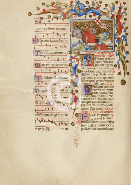The Resurrection: Initial R: A Sleeping Soldier; Missal, between about 1389 and 1400. Creator: Master of the Brussels Initials.
