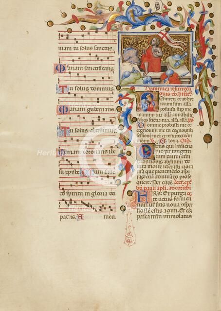 The Resurrection: Initial R: A Sleeping Soldier; Missal, between about 1389 and 1400. Creator: Master of the Brussels Initials.