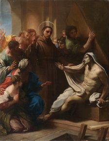 The resurrection of a bricklayer by Saint Anthony of Padua. Creator: Luti, Benedetto (1666-1724)