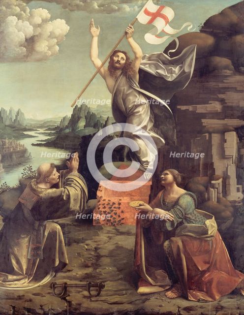 The Resurrection of Christ with Saints Leonard of Noblac and Lucia, ca 1491. Artist: Boltraffio, Giovanni Antonio (1467-1516)