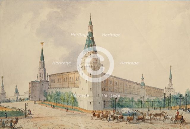 The Resurrection Square and the Alexander Garden in Moscow. Artist: Vivien, Joseph (1793-1852)
