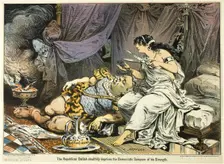 The Republican Dalilah Stealthily deprives the Democratic Sampson ..., published November 10, 1880. Creator: Joseph Keppler