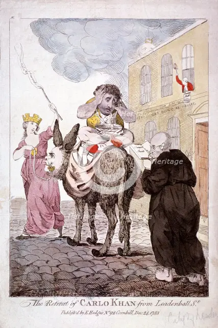 'The Retreat of Carlo Khan from Leadenhall St.', 1783. Artist: Anon