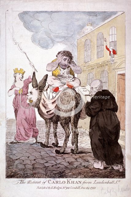 'The Retreat of Carlo Khan from Leadenhall St.', 1783. Artist: Anon