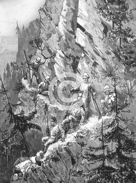 ''The Return of the Chin Lushai Expeditionary Force - An awkward corner on a slippery day', 1890. Creator: Unknown.