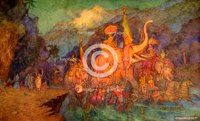'The Return of the Heroes Slain in Battle', 1913. Creator: Warwick Goble.