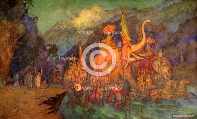 'The Return of the Heroes Slain in Battle', 1913. Creator: Warwick Goble.