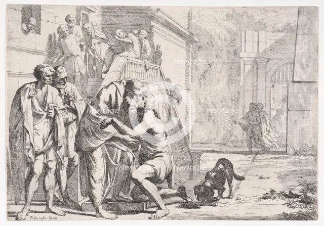 The return of the prodigal son, the father embracing his son, from a series,..., ca. 1645. Creator: Pietro Testa.