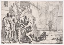 The return of the prodigal son, the father embracing his son, from a series,..., ca. 1645. Creator: Pietro Testa