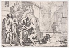 The return of the prodigal son, the father embracing his son, from a series,..., ca. 1645. Creator: Pietro Testa
