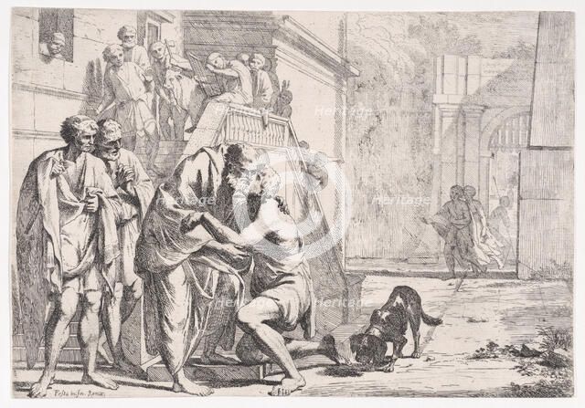 The return of the prodigal son, the father embracing his son, from a series,..., ca. 1645. Creator: Pietro Testa.