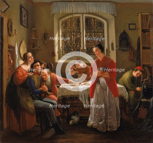 The Return of the Volunteer from the Wars of Liberation to His Family Still Living in Accordance wit Artist: Oppenheim, Moritz Daniel (1800-1882)