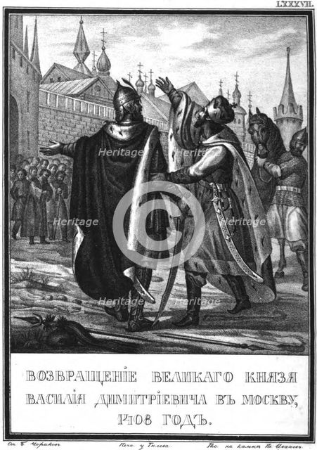 The Return of Vasily I to Moscow. 1408 (From Illustrated Karamzin), 1836. Artist: Chorikov, Boris Artemyevich (1802-1866)