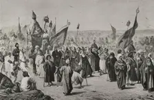 The return of a caravan of Mohammedans after their pilgrimage to Mecca, Cairo, Egypt, 1878. Creator: Unknown