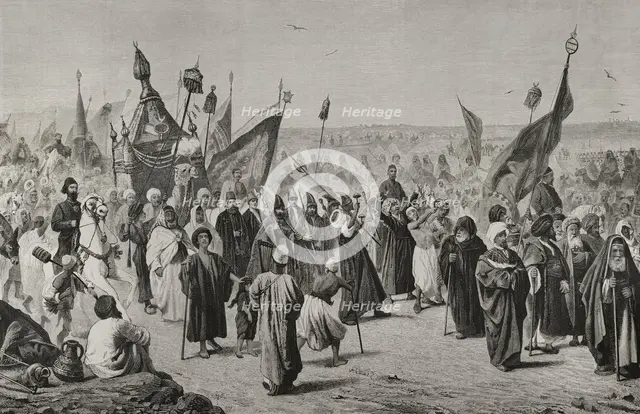 The return of a caravan of Mohammedans after their pilgrimage to Mecca, Cairo, Egypt, 1878. Creator: Unknown.