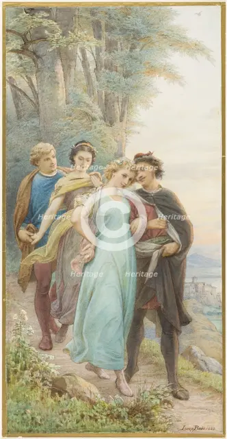 The reunited bridal couples on their way out of the forest, in front Helena and Demetrius..., 1883. Creator: Leopold Bode.