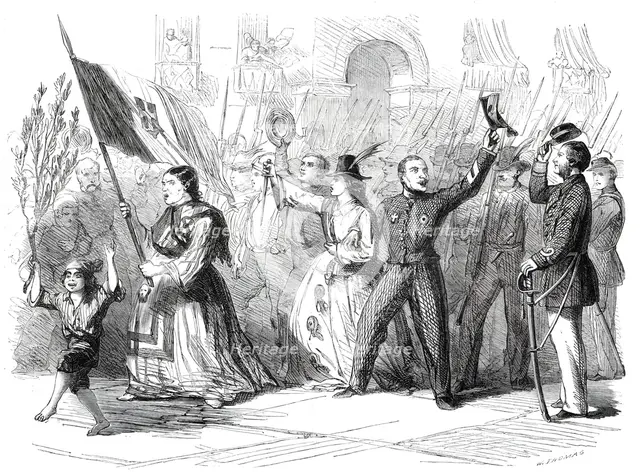 The Revolution in Naples - street scene in Naples the day after the arrival of Garibaldi..., 1860. Creator: W Thomas.