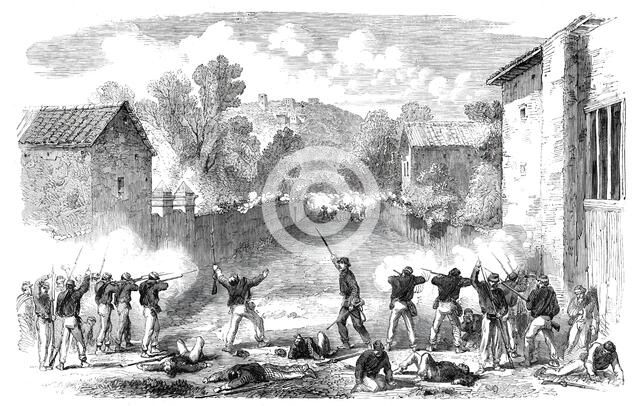 The Revolution in Sicily - Sicilian skirmishers attacking the advanced posts of the..., 1860. Creator: Unknown.